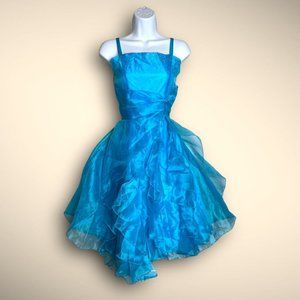 turquoise blue y2k formal dress sz 8 sparkly prom homecoming flower girl organza